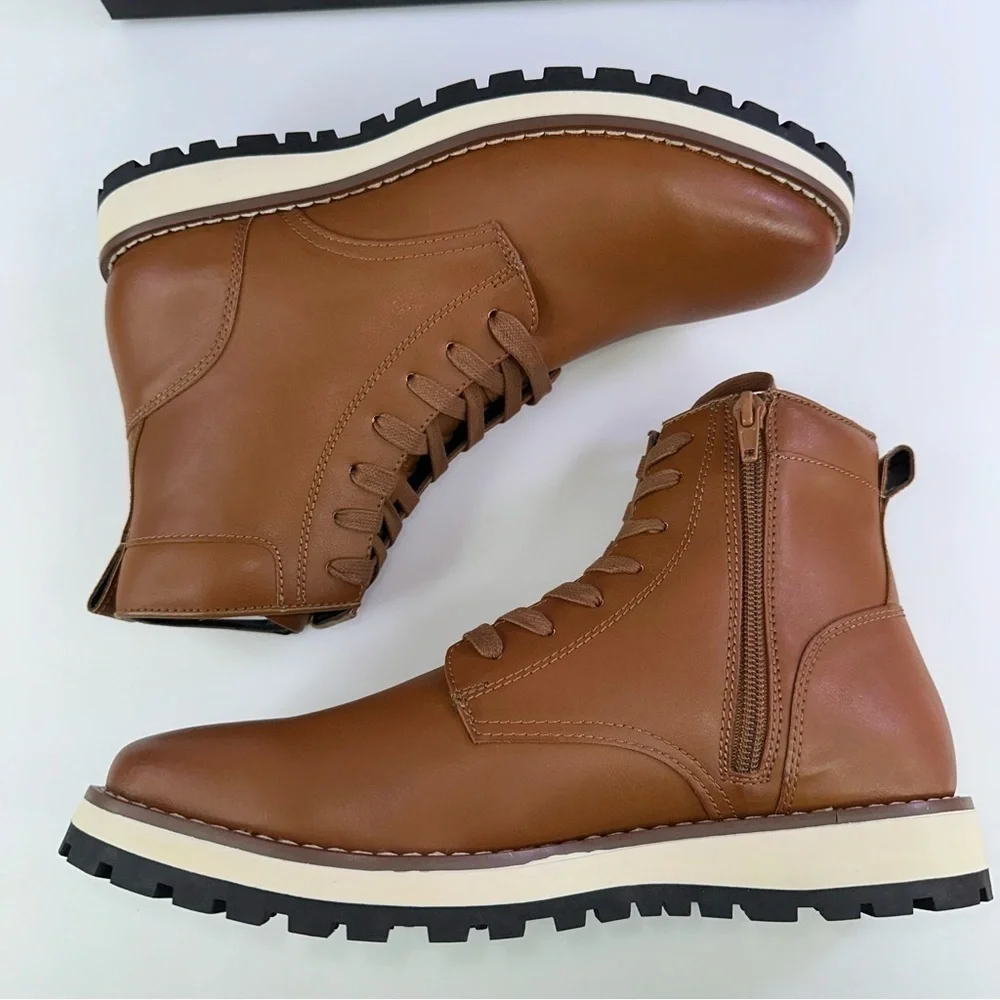 Alfani Men's Andres Lace Up Ankle Boot Leather Tan Size 8.5M